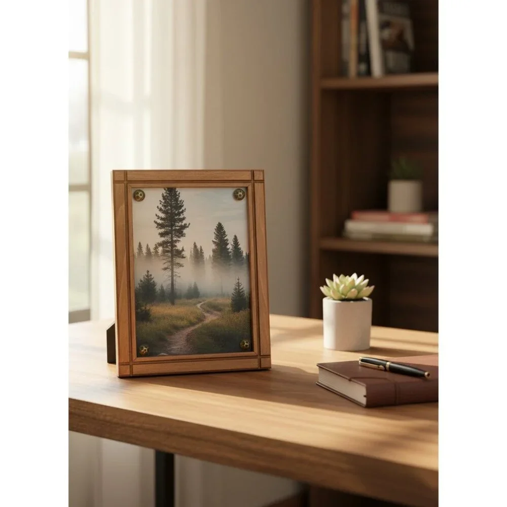 Vintage Handmade Wooden Photo Frame With Plastic Cover &‎ Brass Screws